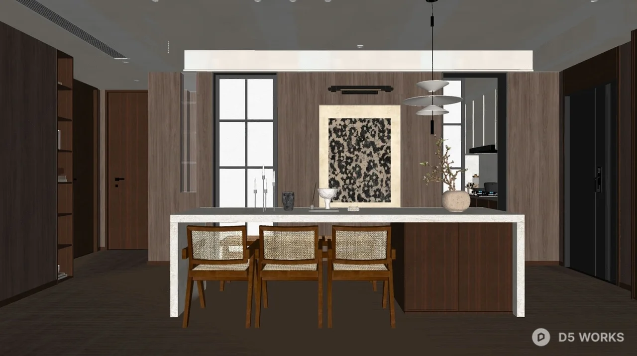 Mid Century Modern Dining And Living Space 3d model thumbnail 2