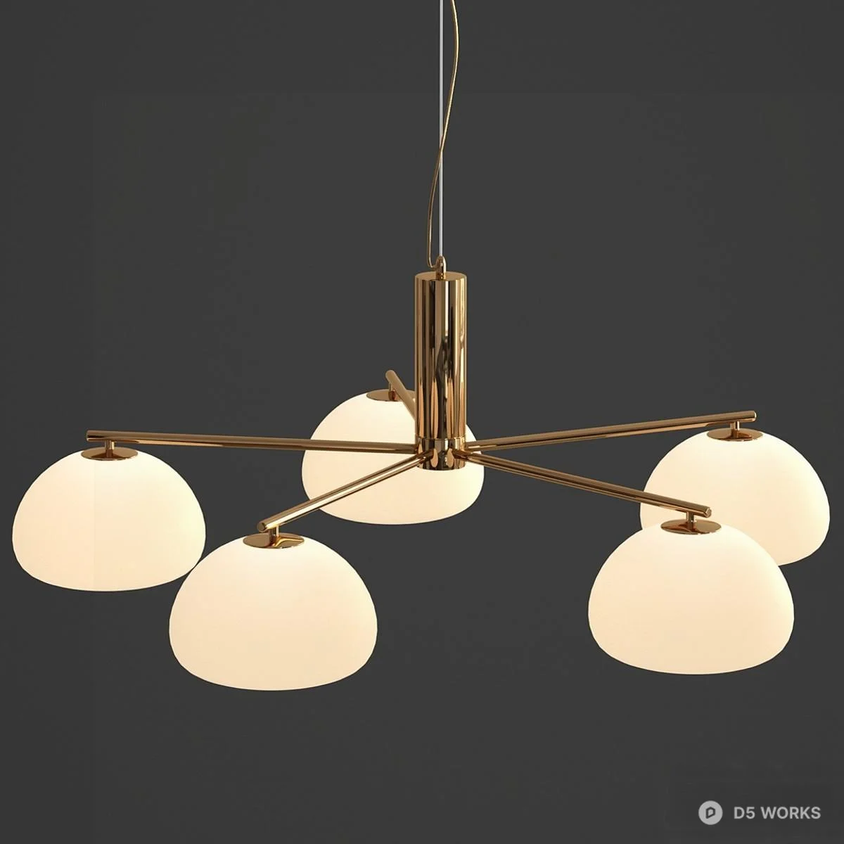 Brass Frame Multi Head Frosted Glass Pendant Light 3d model thumbnail 3