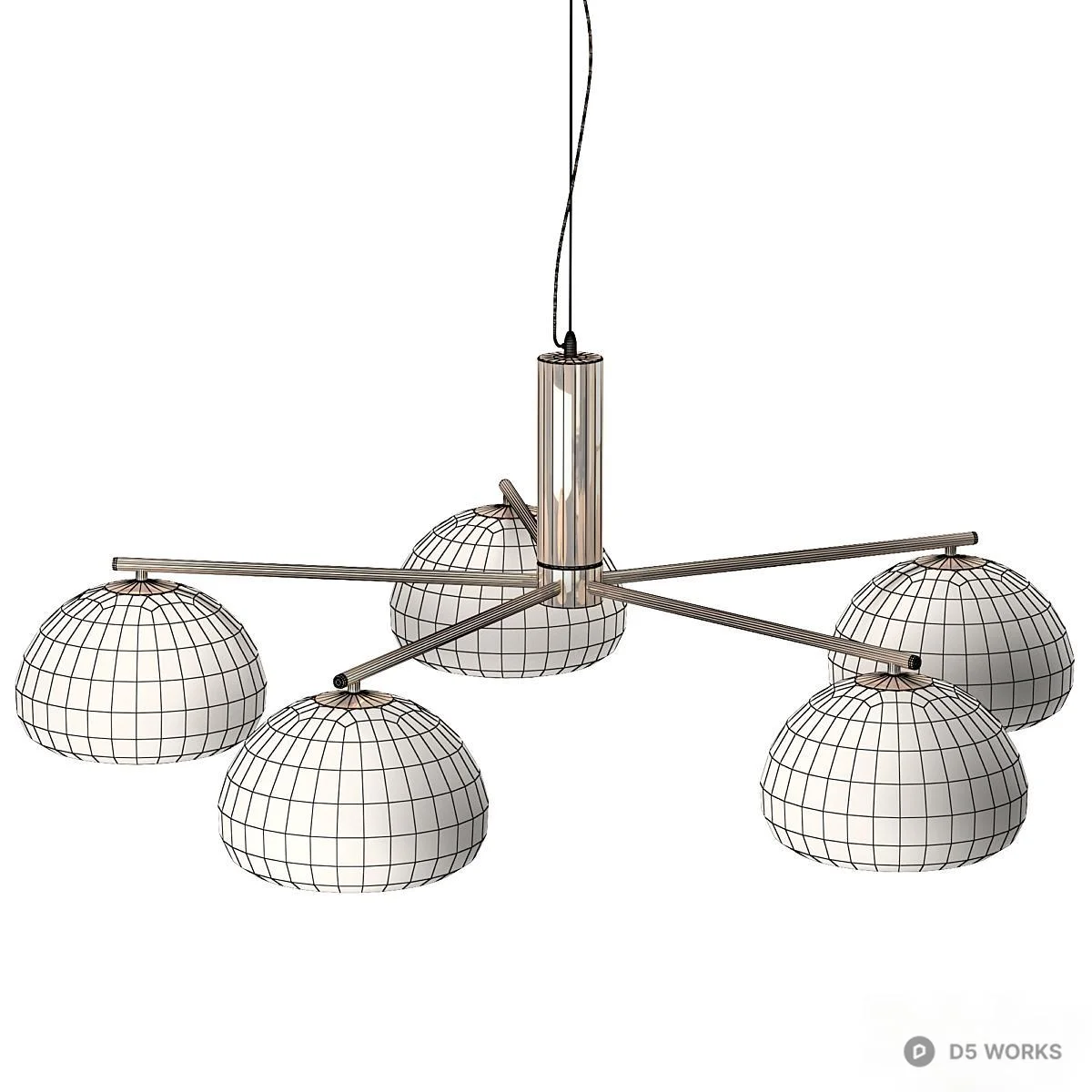 Brass Frame Multi Head Frosted Glass Pendant Light 3d model thumbnail 4