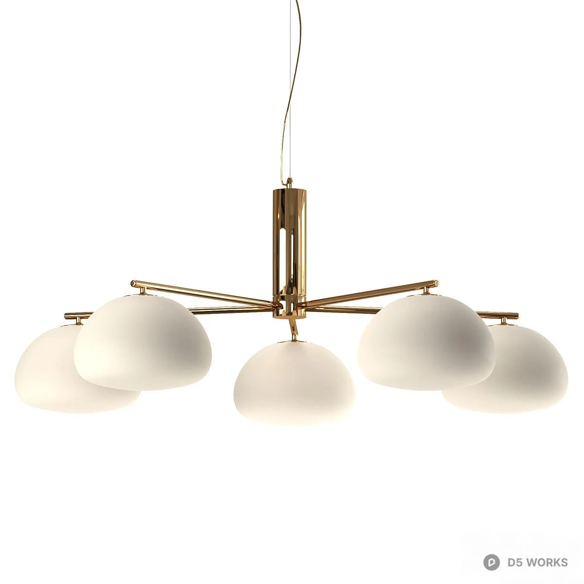 Brass Frame Multi Head Frosted Glass Pendant Light 3d model - Image 1
