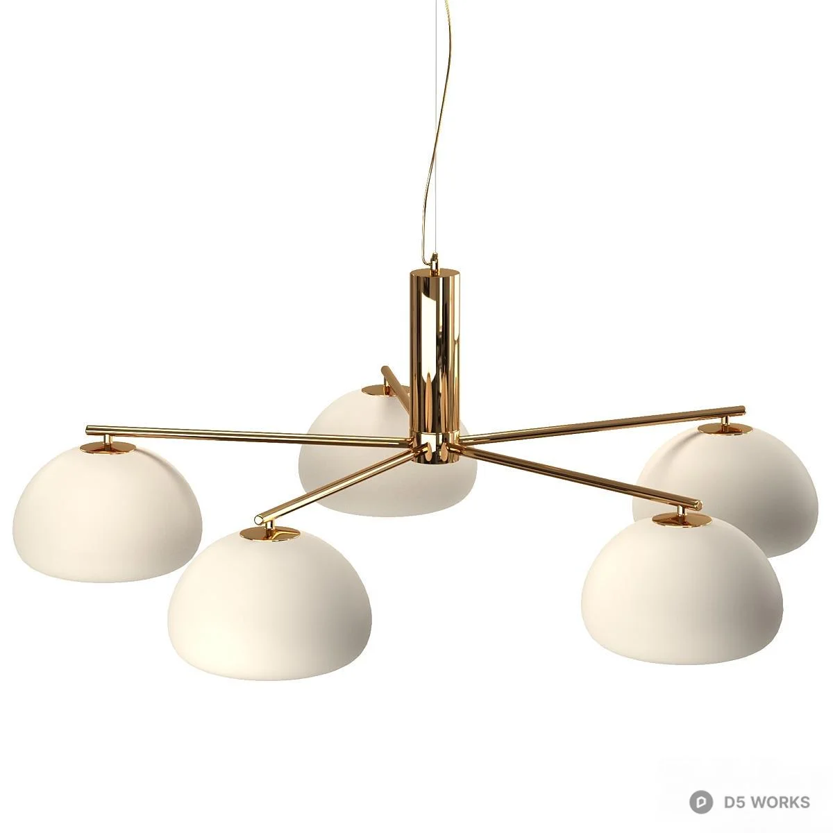 Brass Frame Multi Head Frosted Glass Pendant Light 3d model thumbnail 2