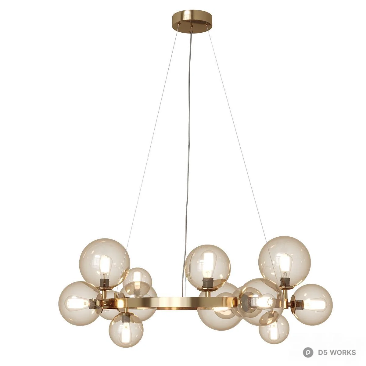 Brass Ring Chandelier With Glass Globes 3d model thumbnail 2