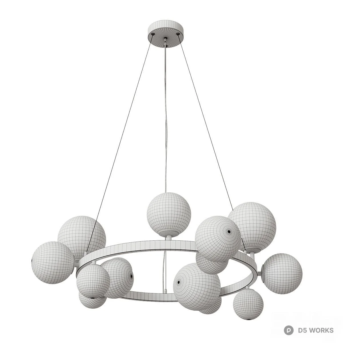 Brass Ring Chandelier With Glass Globes 3d model thumbnail 3