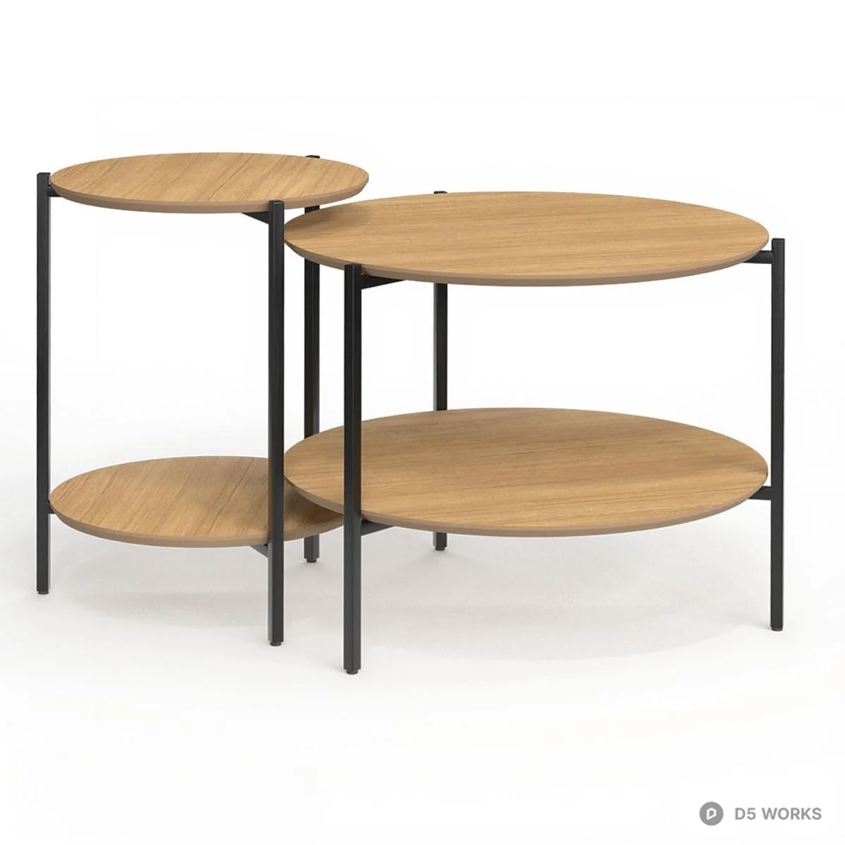 Minimalist Wood And Metal Tiered Side Table 3d model thumbnail 3