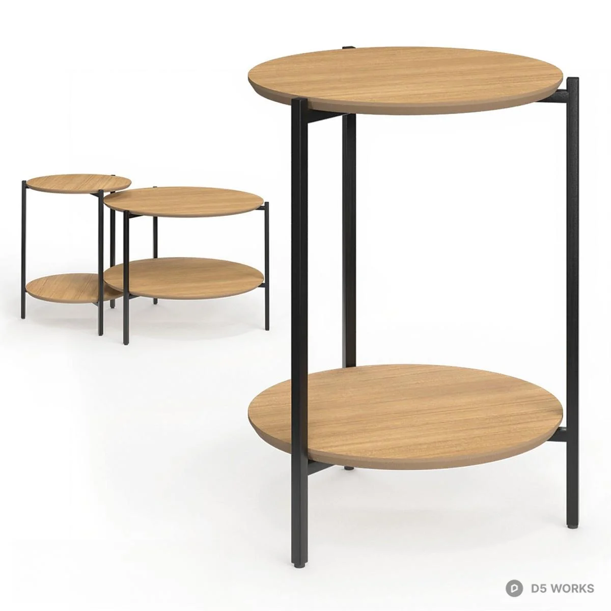 Minimalist Wood And Metal Tiered Side Table 3d model - Image 1