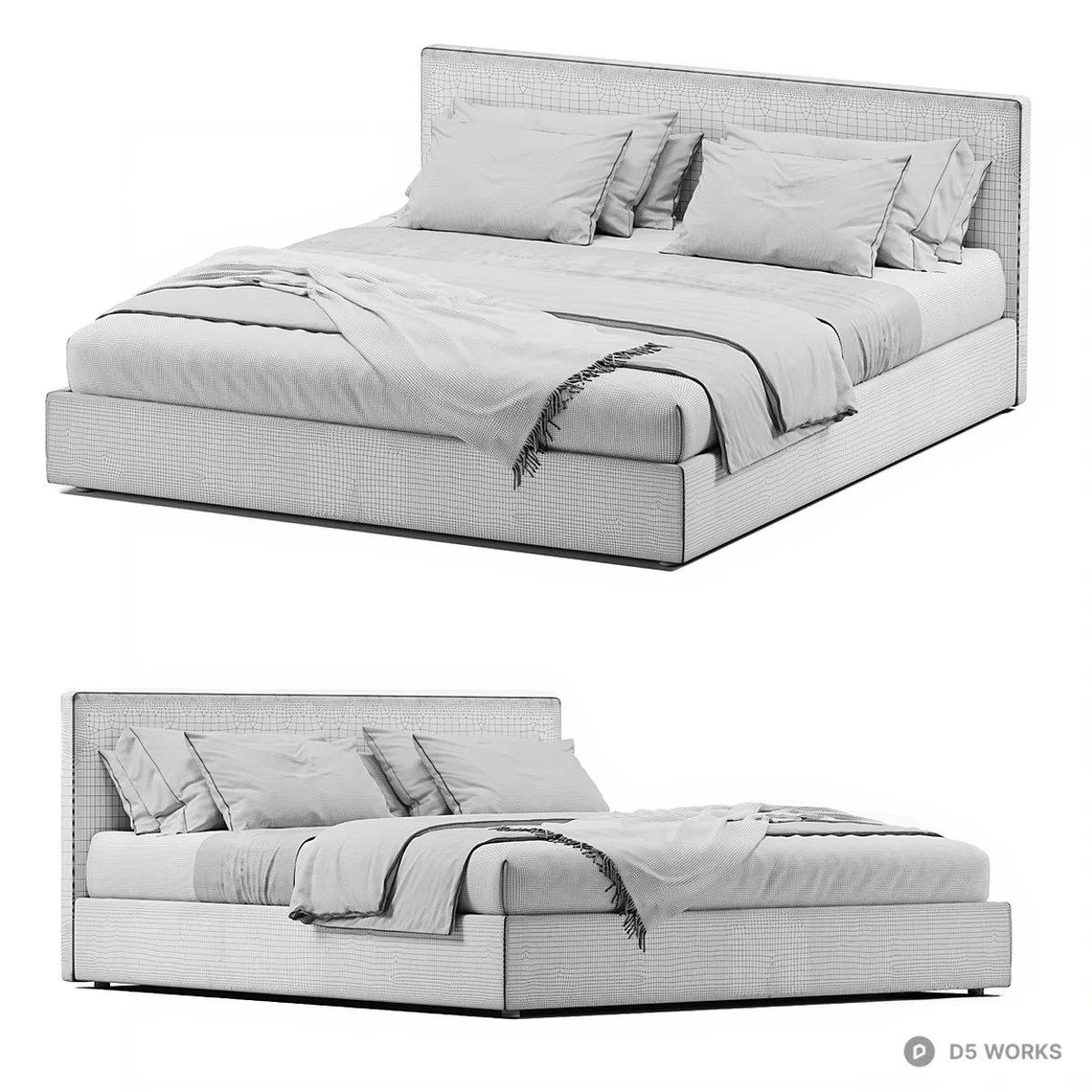 Minimalist Upholstered Double Bed 3d model thumbnail 5