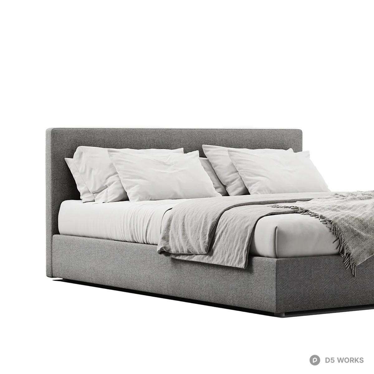 Minimalist Upholstered Double Bed 3d model thumbnail 3