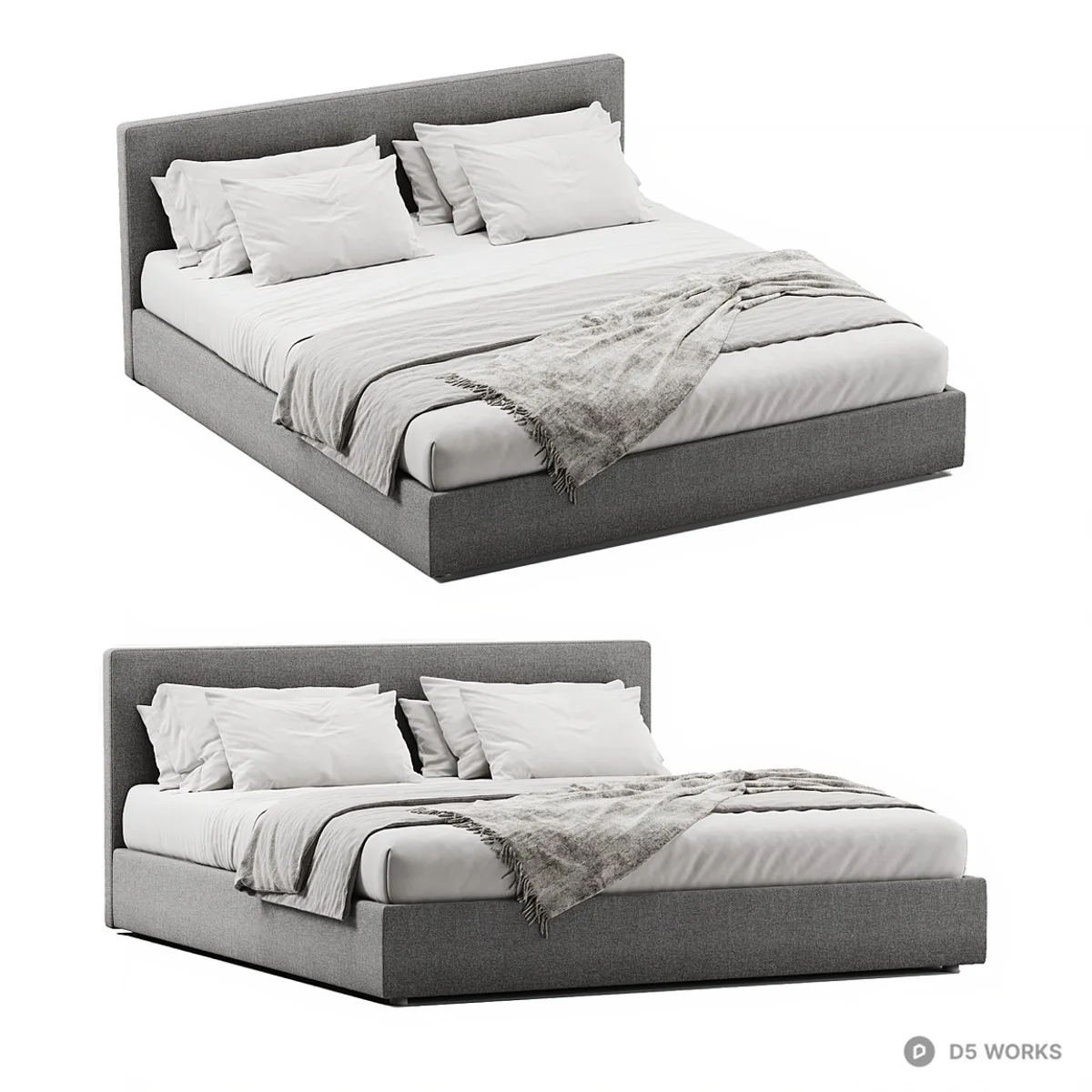 Minimalist Upholstered Double Bed 3d model thumbnail 2
