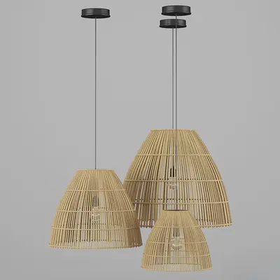 Rattan Woven Pendant Lamp Set 3d model