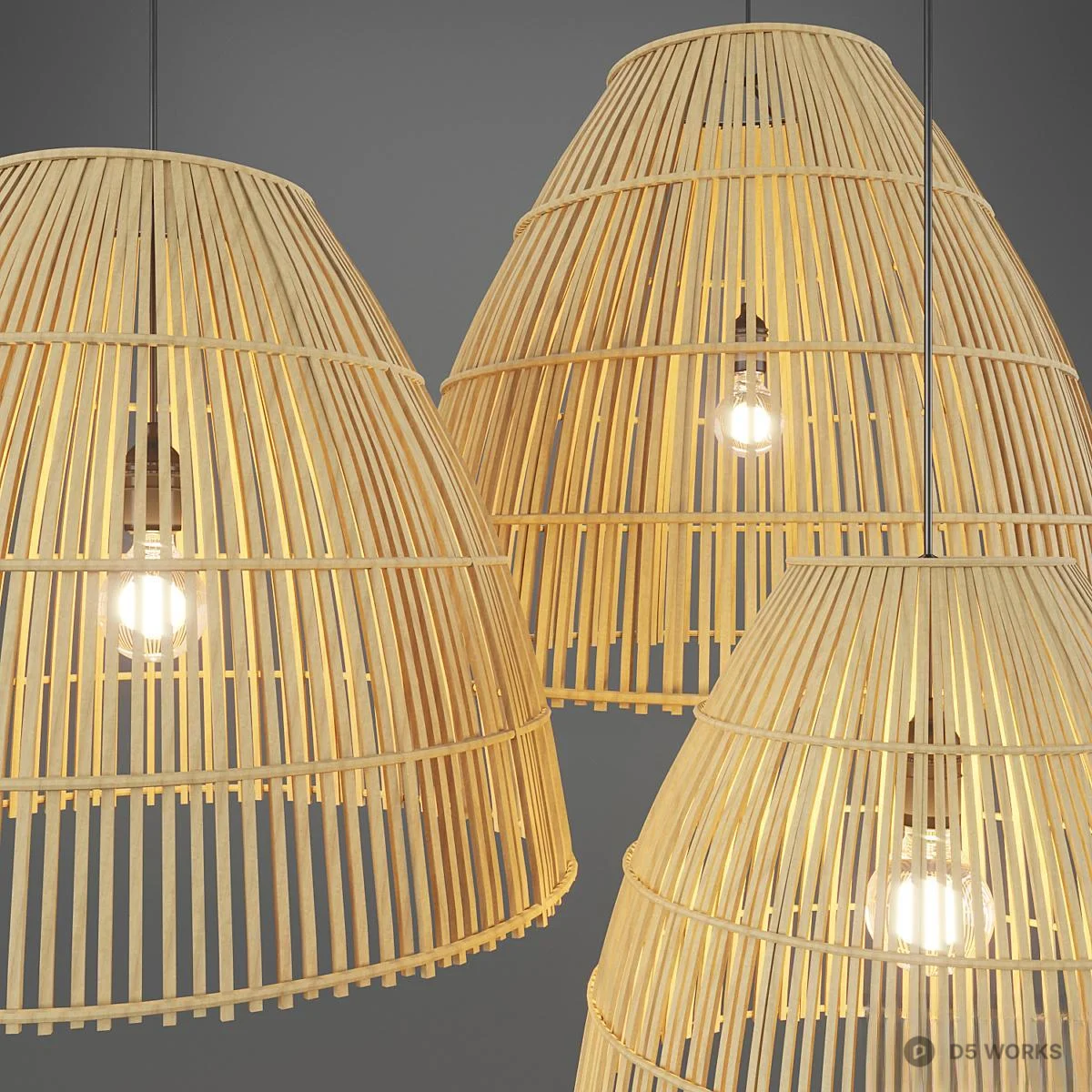 Rattan Woven Pendant Lamp Set 3d model thumbnail 2