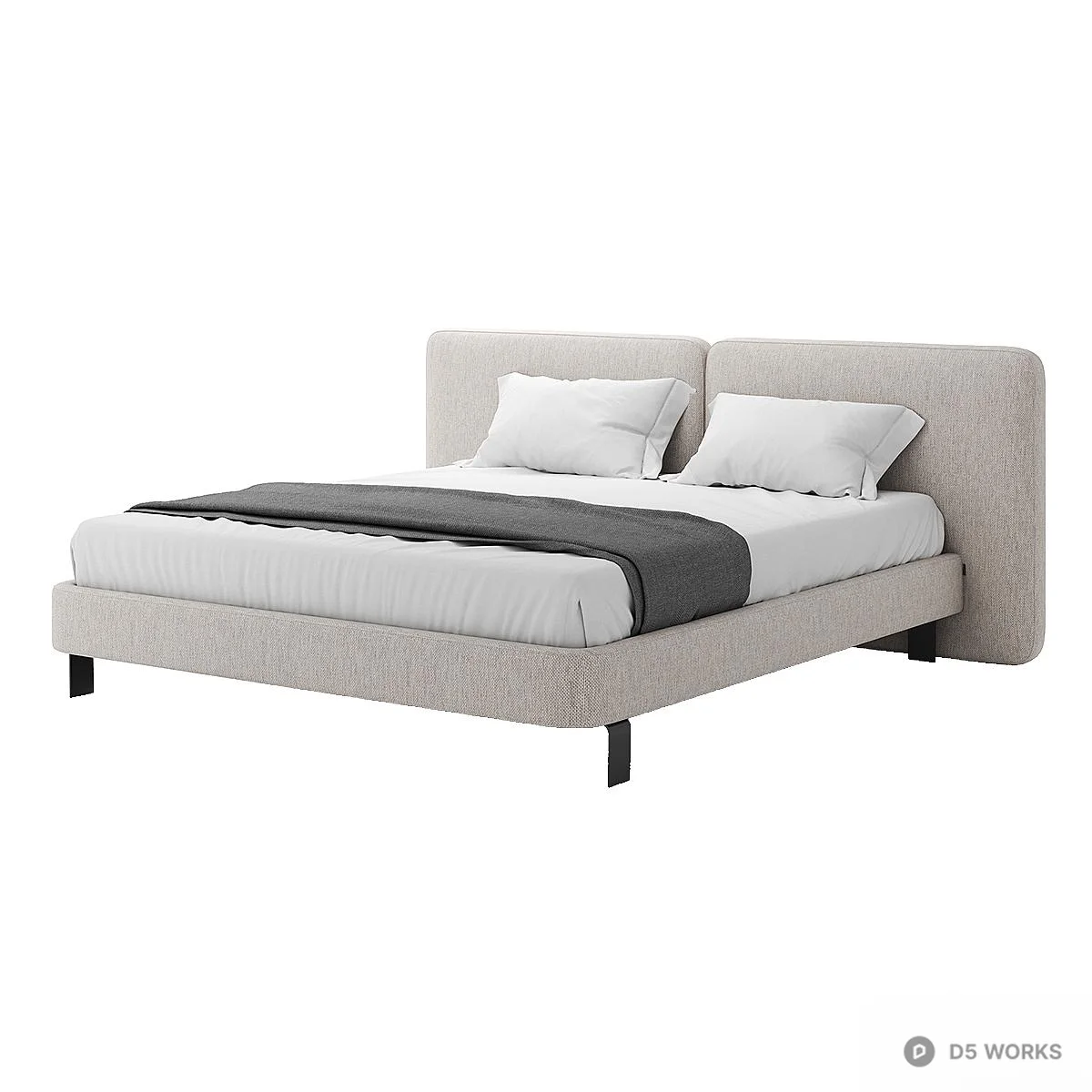 Minimalist Upholstered Double Bed 3d model - Image 1