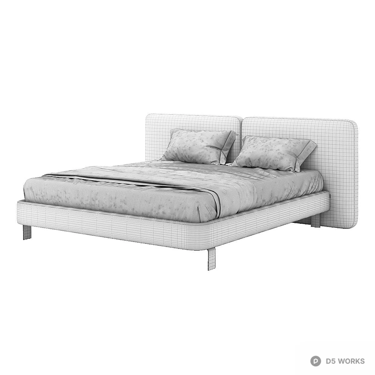 Minimalist Upholstered Double Bed 3d model thumbnail 5