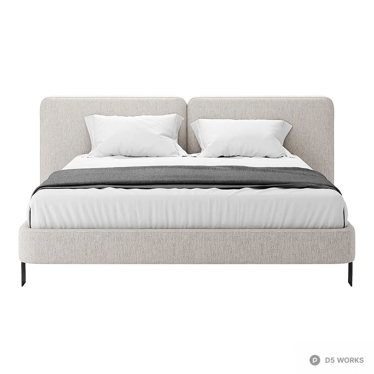 Minimalist Upholstered Double Bed 3d model thumbnail 2