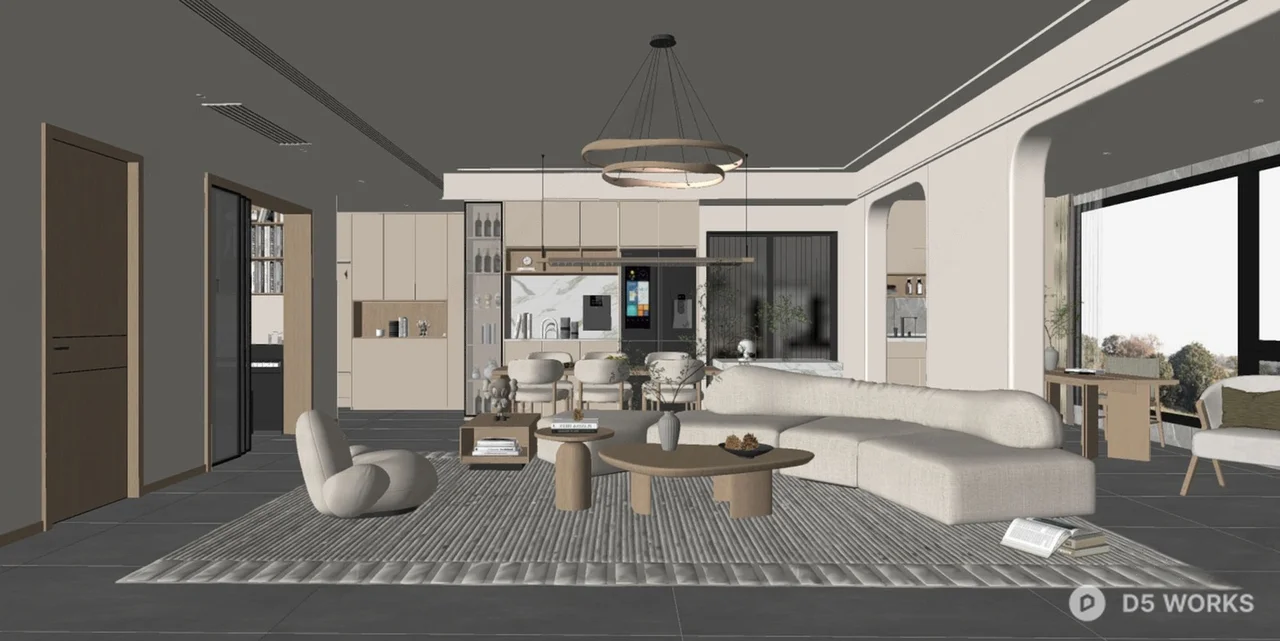 Modern Open Plan Living Dining Space 3d model thumbnail 2