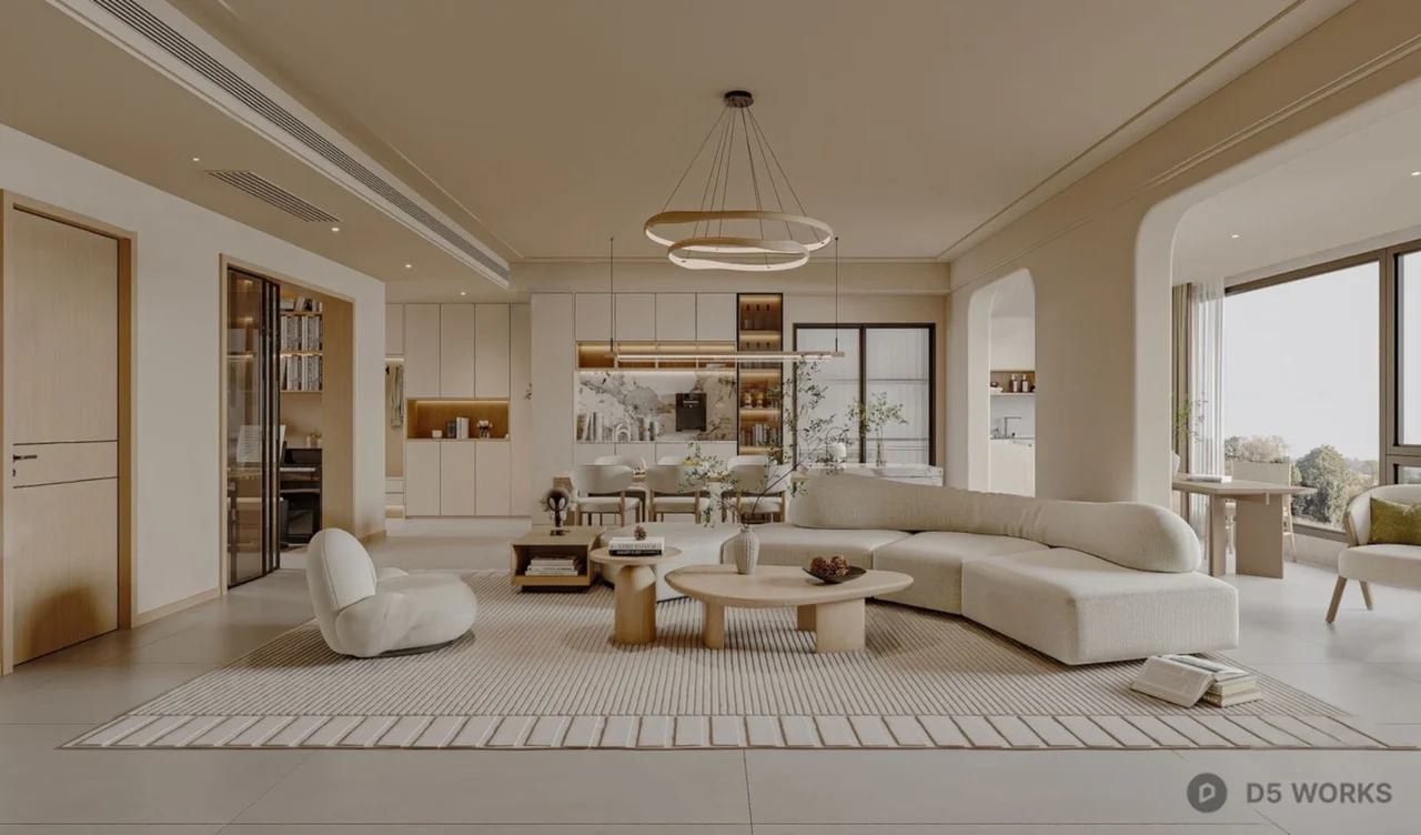 Modern Open Plan Living Dining Space 3d model - Image 1