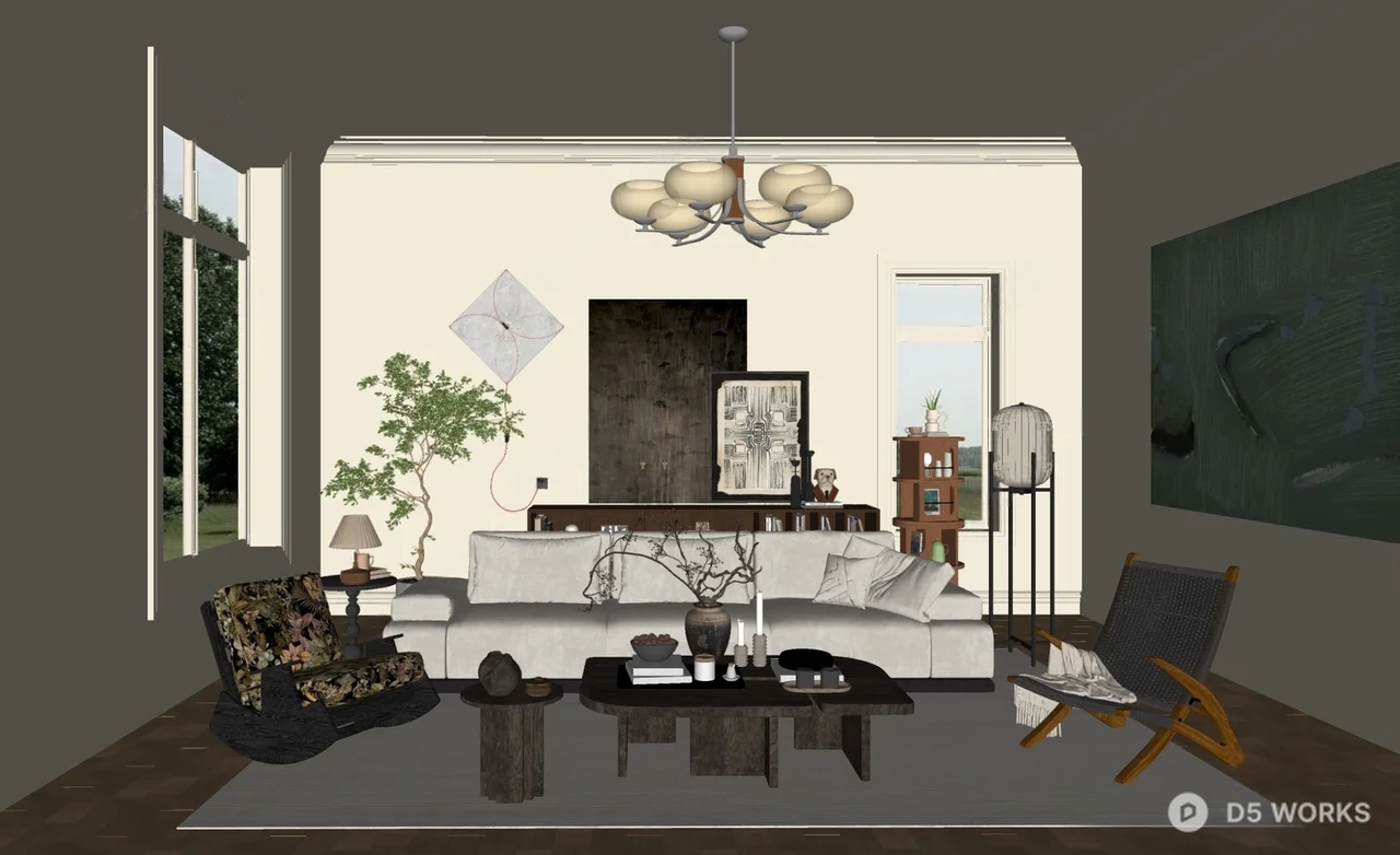 Mid Century Modern Living Room with Minimalist Decor 3d model thumbnail 2