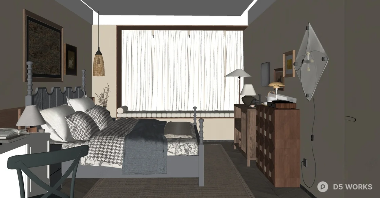 Mid Century Modern Bedroom with Ambient Lighting 3d model thumbnail 2