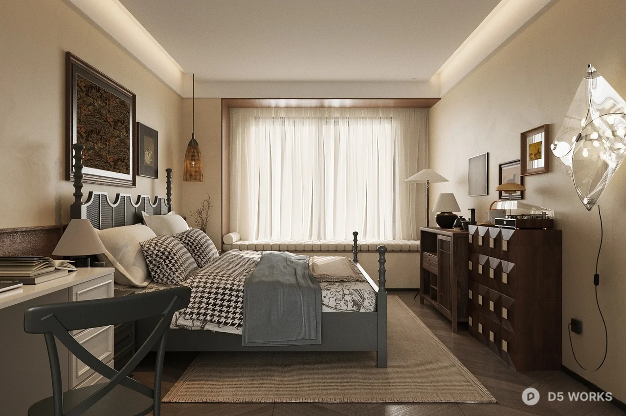 Mid Century Modern Bedroom with Ambient Lighting 3d model - Image 1