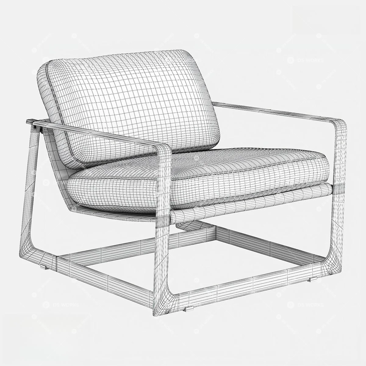 Houndstooth Upholstered Lounge Chair 3d model thumbnail 2