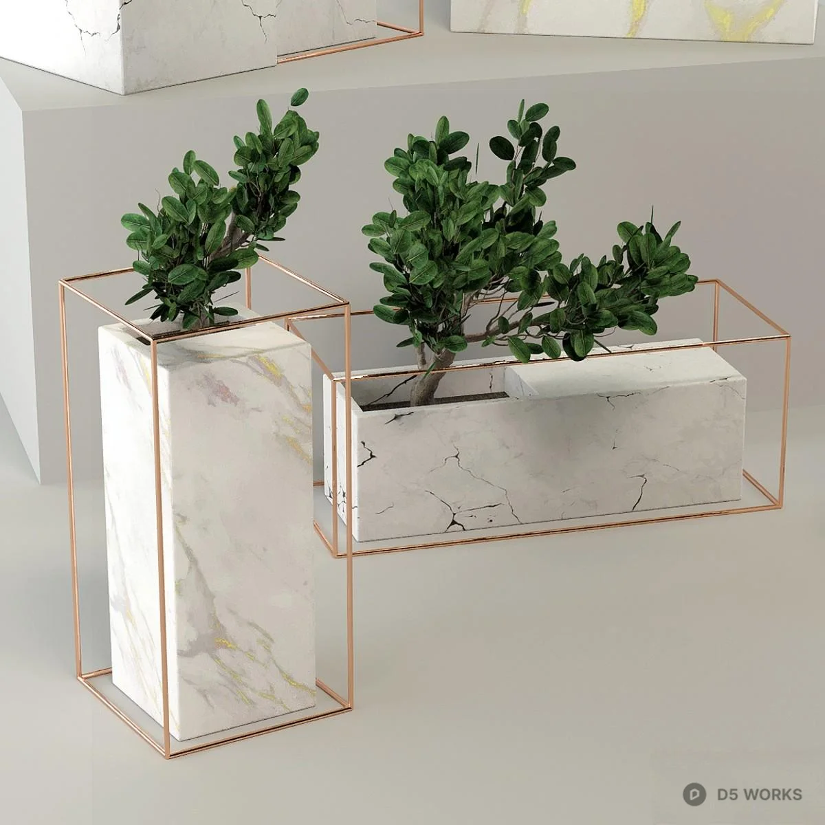Marble Planter With Copper Frame 3d model thumbnail 4
