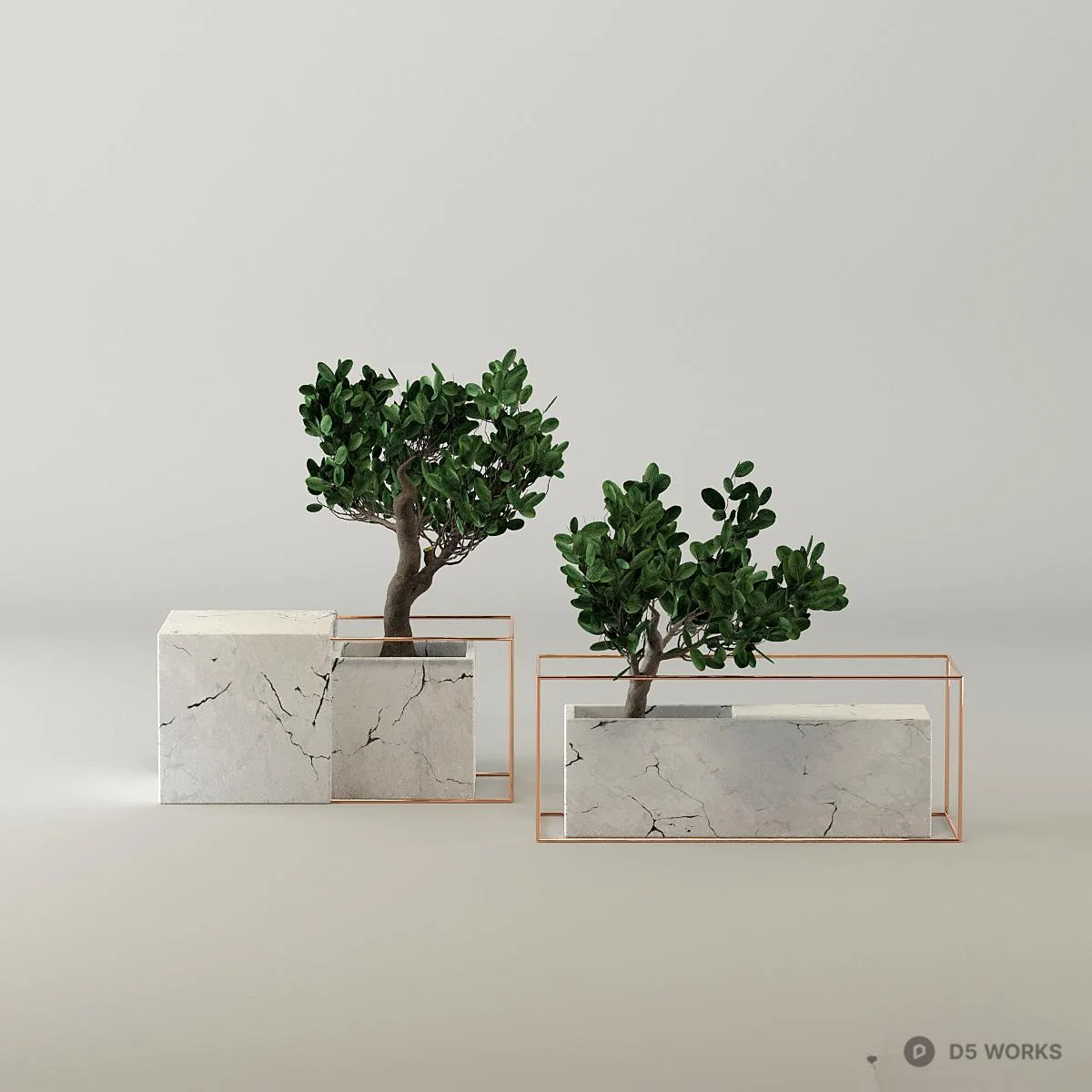 Marble Planter With Copper Frame 3d model thumbnail 2
