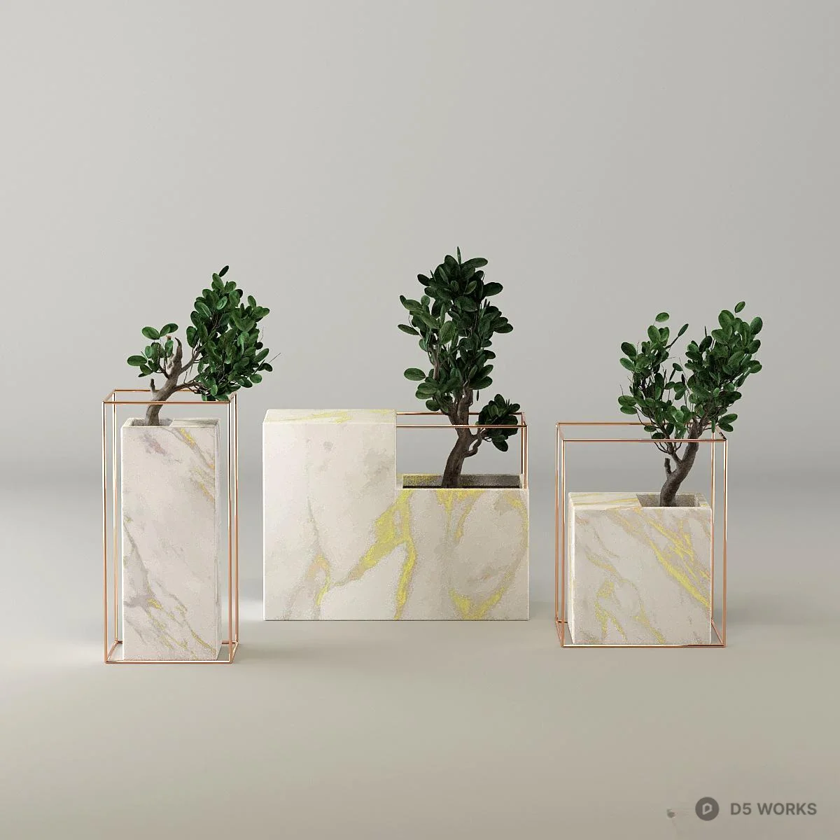 Marble Planter With Copper Frame 3d model thumbnail 3