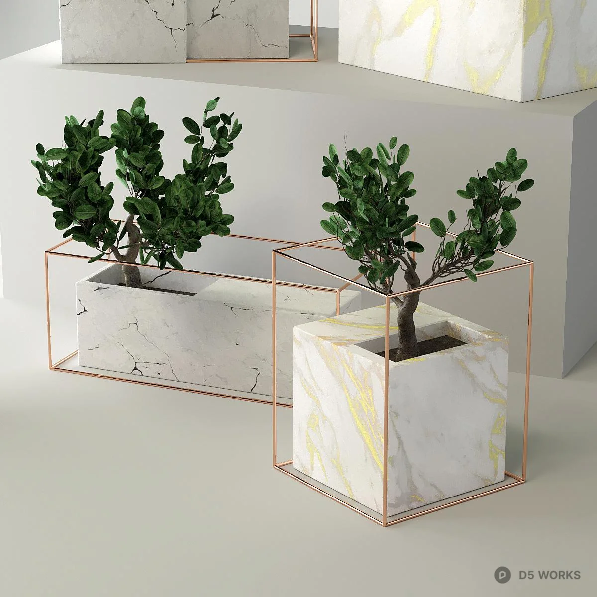 Marble Planter With Copper Frame 3d model thumbnail 5
