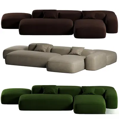 Modular Sectional Sofa In Brown Beige And Green 3d model
