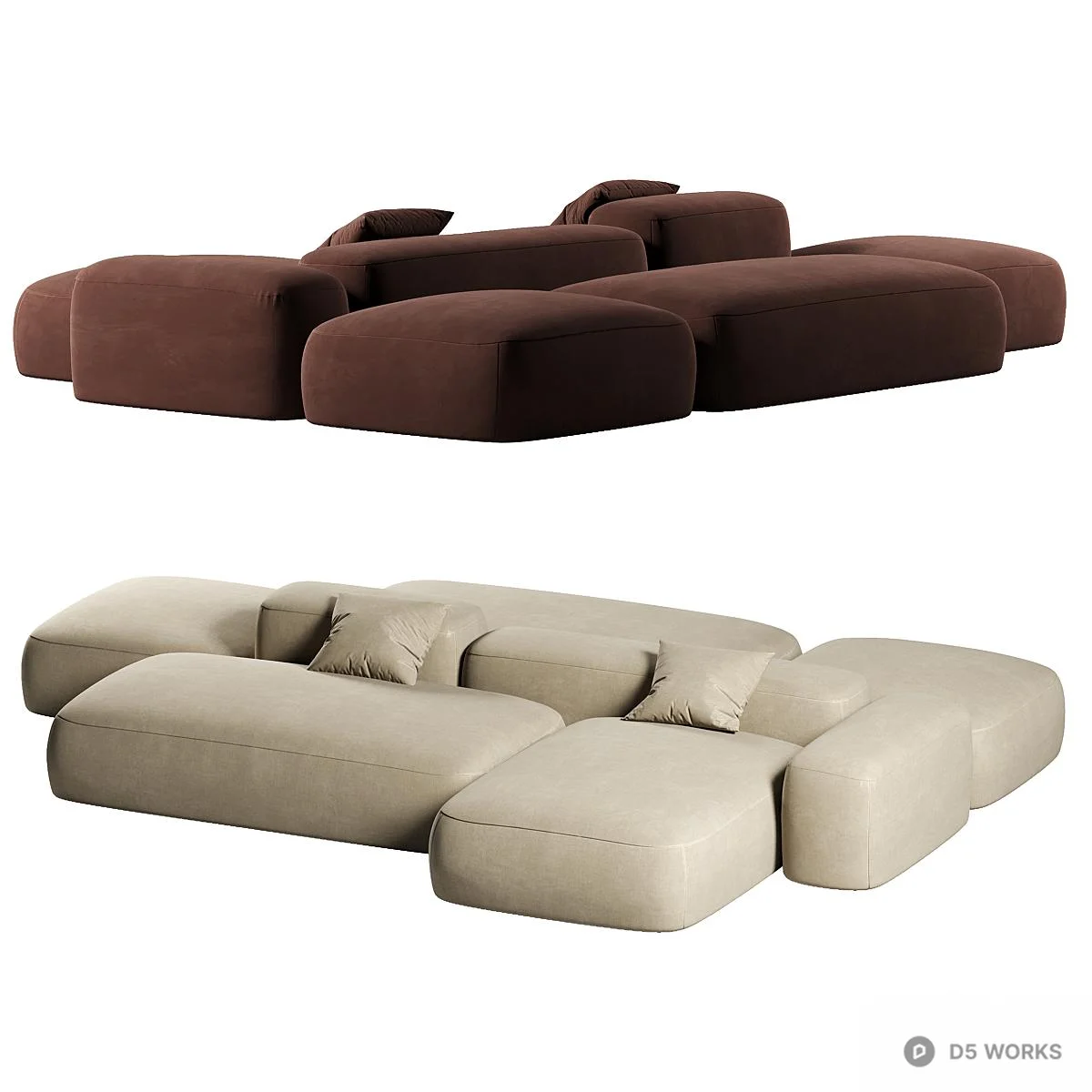 Modular Sectional Sofa In Brown Beige And Green 3d model thumbnail 2