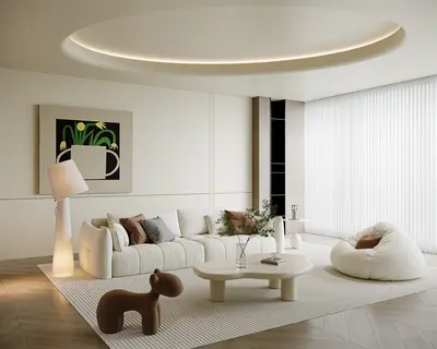 Minimalist Living Room with Curved Ceiling Light 3d model