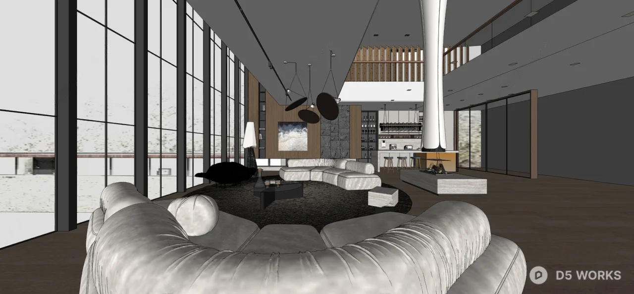 Modern Villa Living Room with High Ceiling and Minimalist Design 3d model thumbnail 2