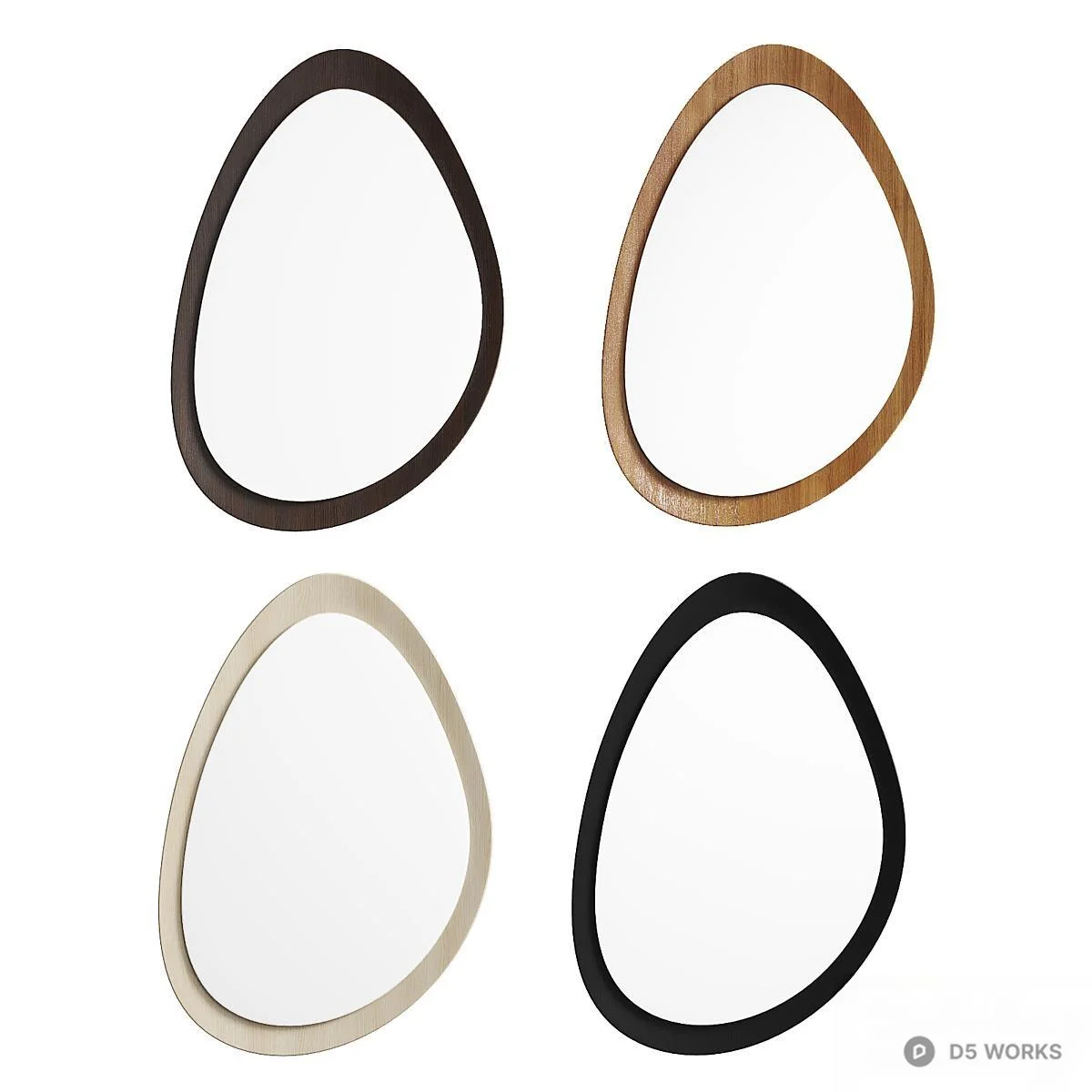 Organic Shape Wooden Frame Mirror 3d model thumbnail 3