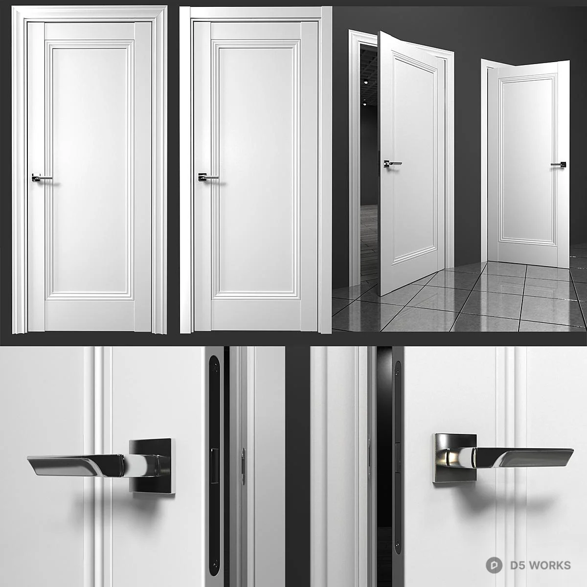 Classic White Panel Door 3d model thumbnail 2