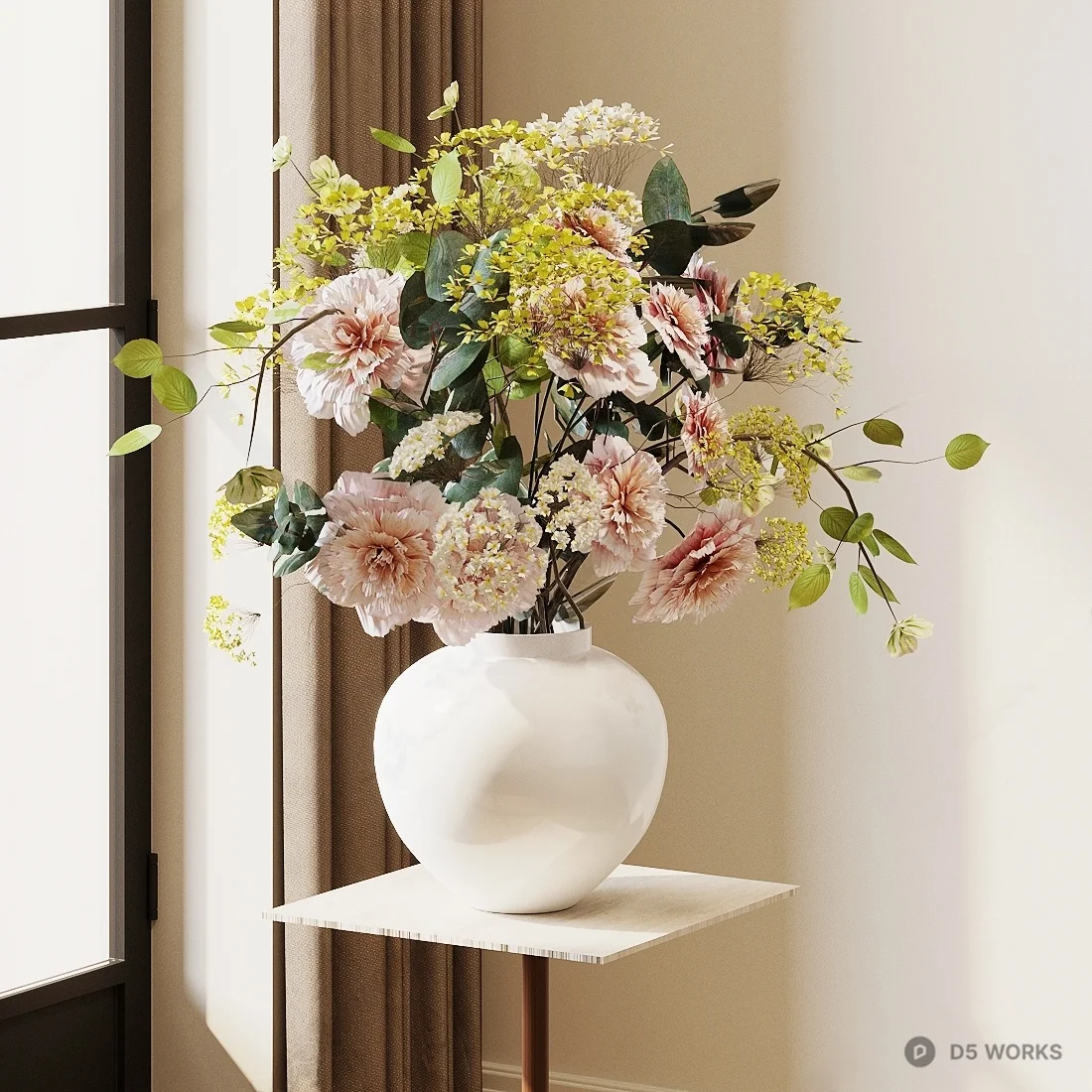 Minimalist Ceramic Vase With Floral Arrangement 3d model - Image 1