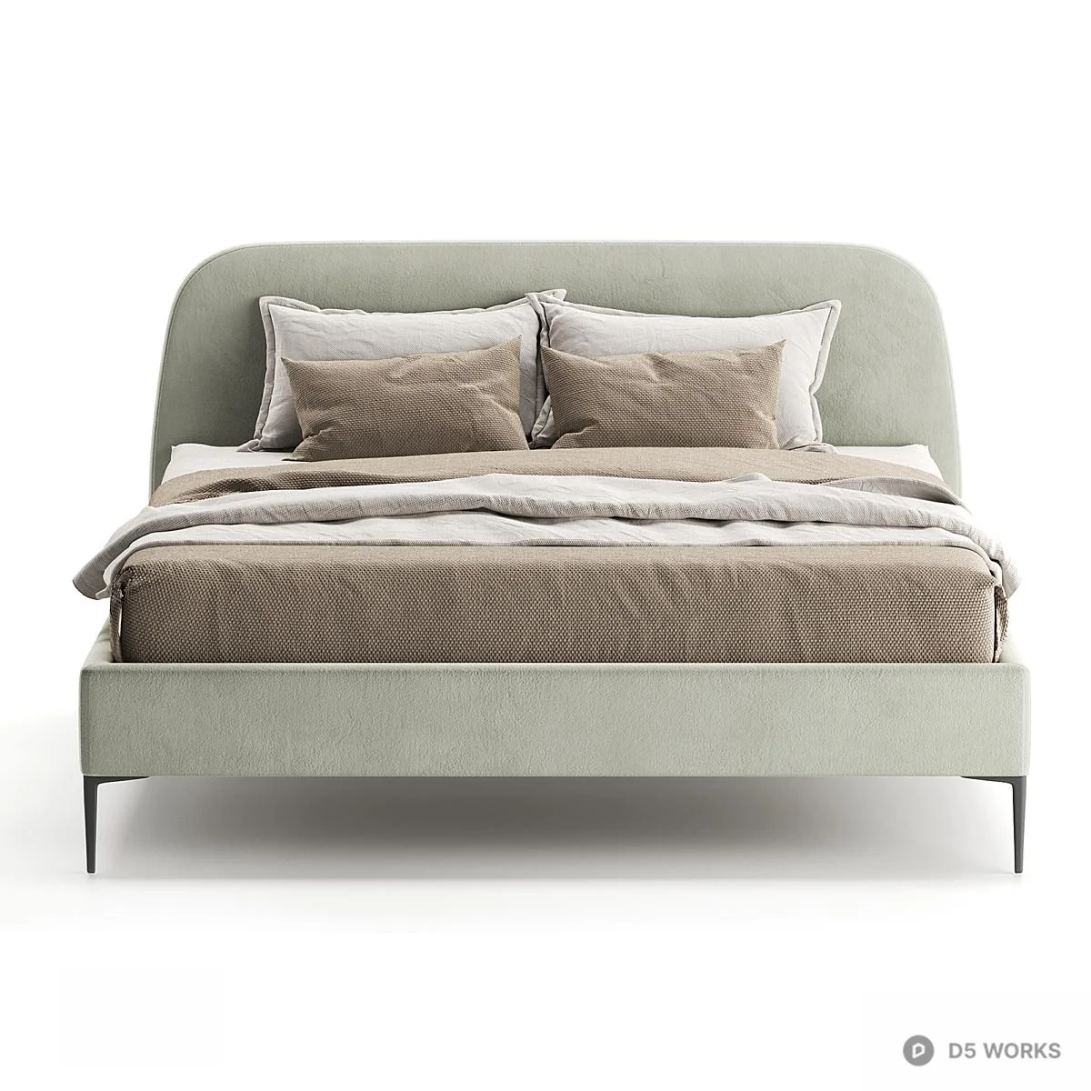 Upholstered Minimalist Double Bed 3d model thumbnail 2