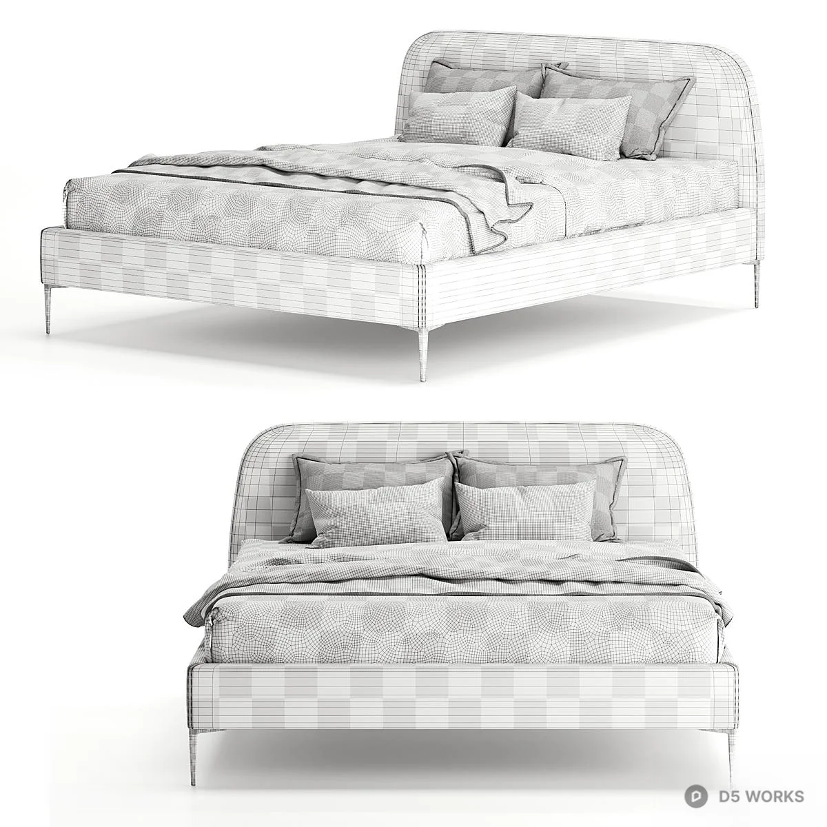 Upholstered Minimalist Double Bed 3d model thumbnail 4