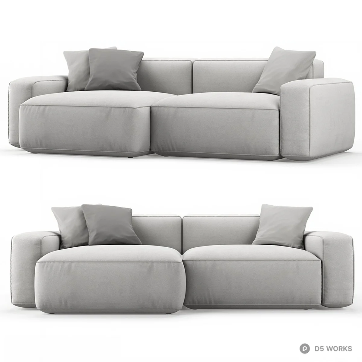 Modular Gray Fabric Modular Sofa 3d model - Image 1