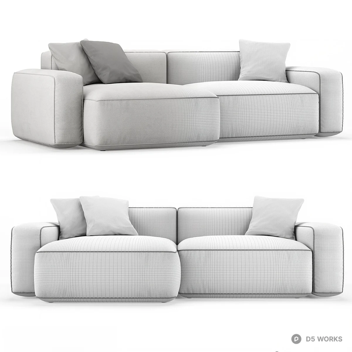 Modular Gray Fabric Modular Sofa 3d model thumbnail 5