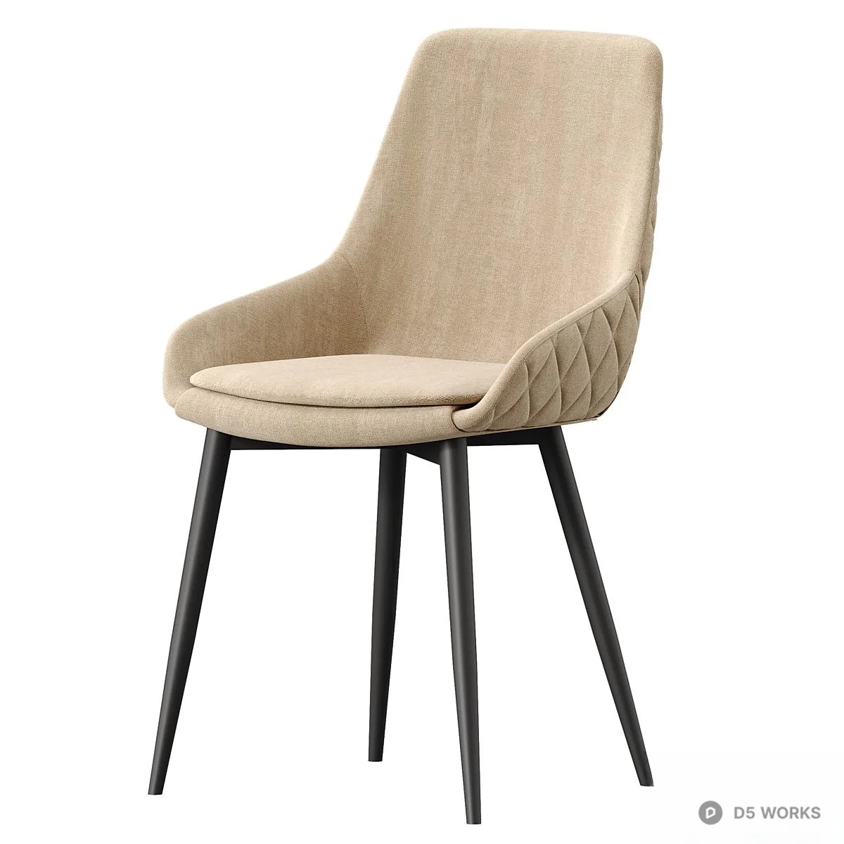Quilted Velvet Dining Chair 3d model thumbnail 2