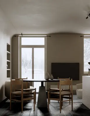 Minimalist Dining Room with Wooden Chairs 3d model