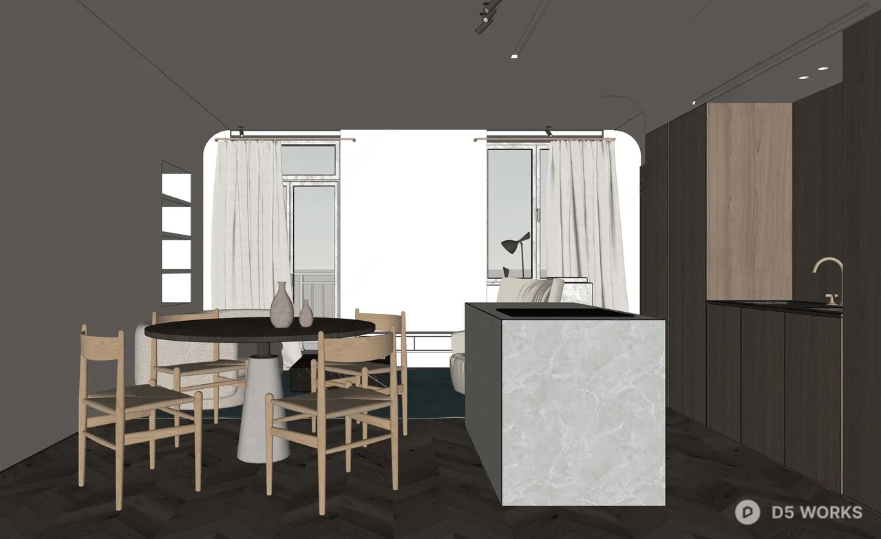 Minimalist Dining Room with Wooden Chairs 3d model thumbnail 2