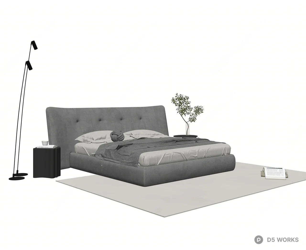 Modern Upholstered Double Bed 3d model thumbnail 2