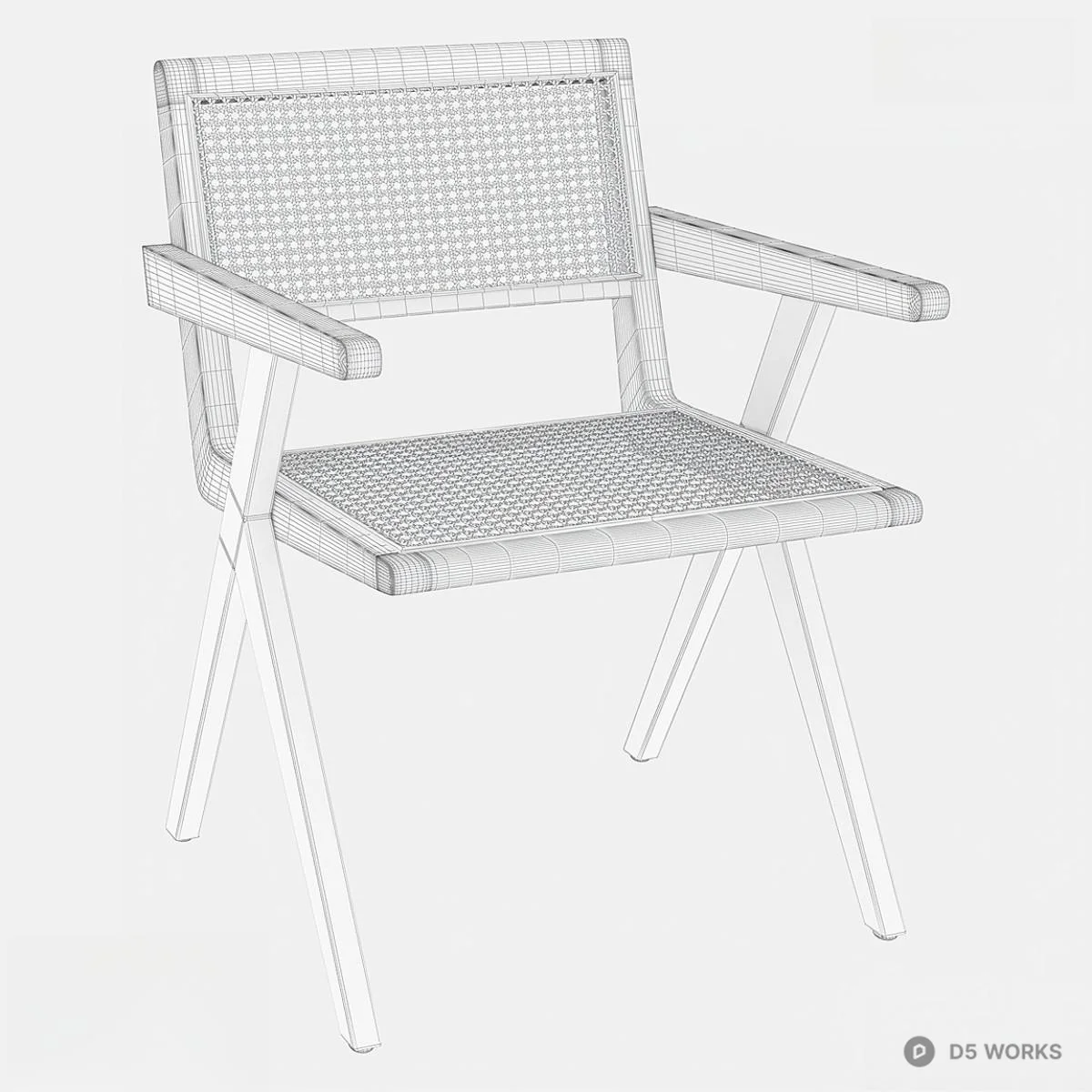 Rattan Weave Wooden Armchair 3d model thumbnail 2