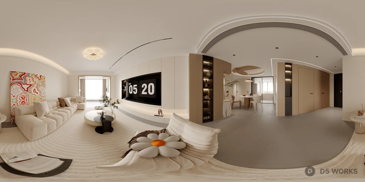 Minimalist Living Room with Abstract Art Feature Wall 3d model thumbnail 3