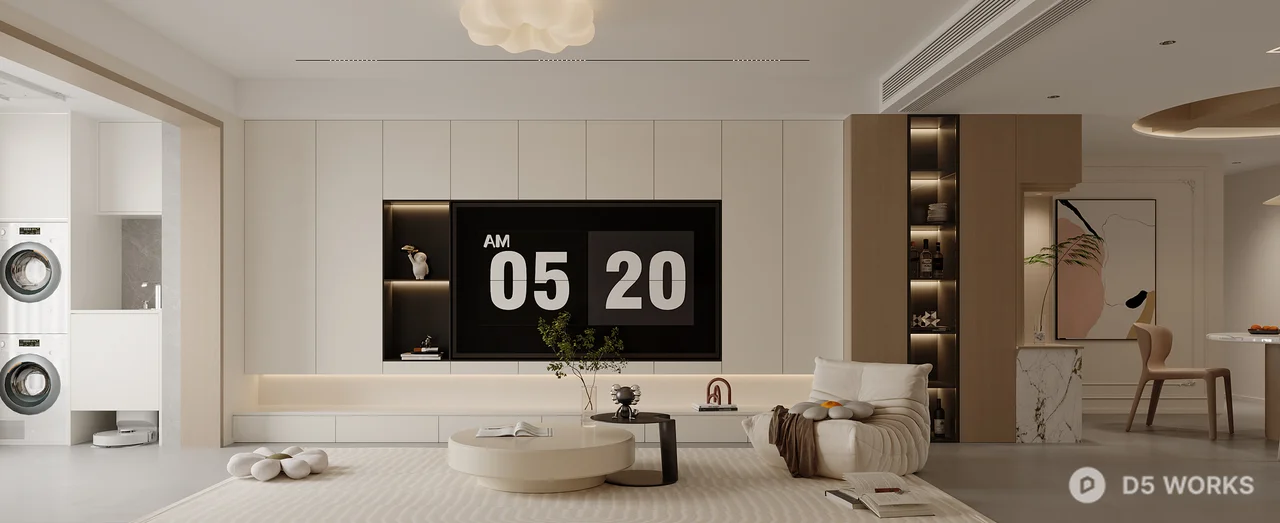 Minimalist Living Room with Abstract Art Feature Wall 3d model thumbnail 2