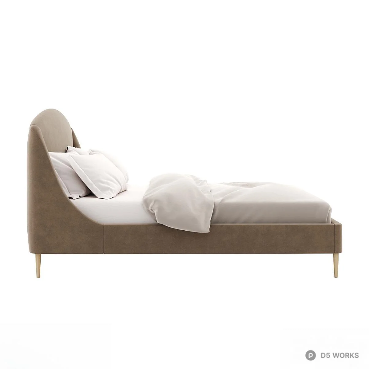 Upholstered Double Bed With Wooden Legs 3d model thumbnail 3