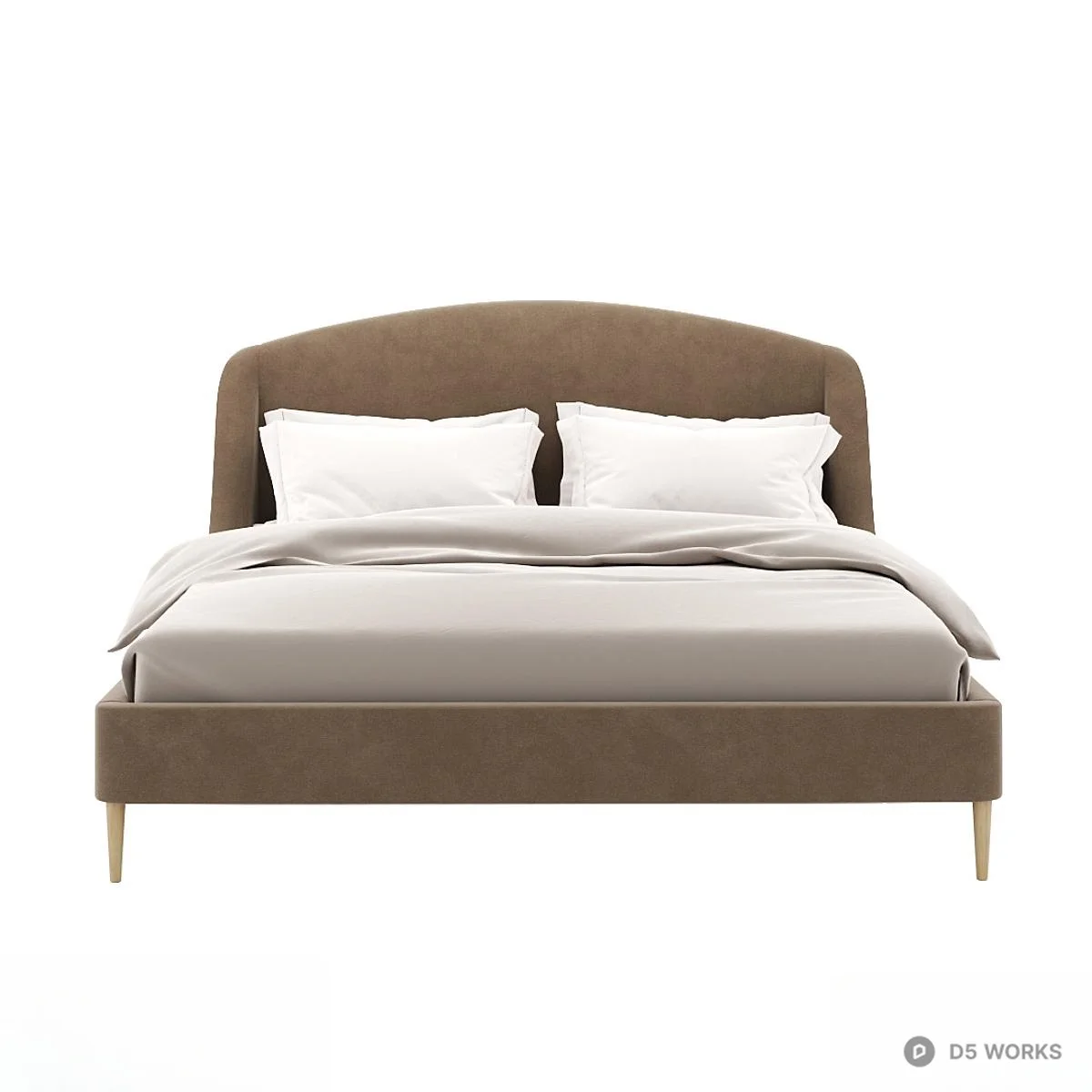 Upholstered Double Bed With Wooden Legs 3d model thumbnail 2