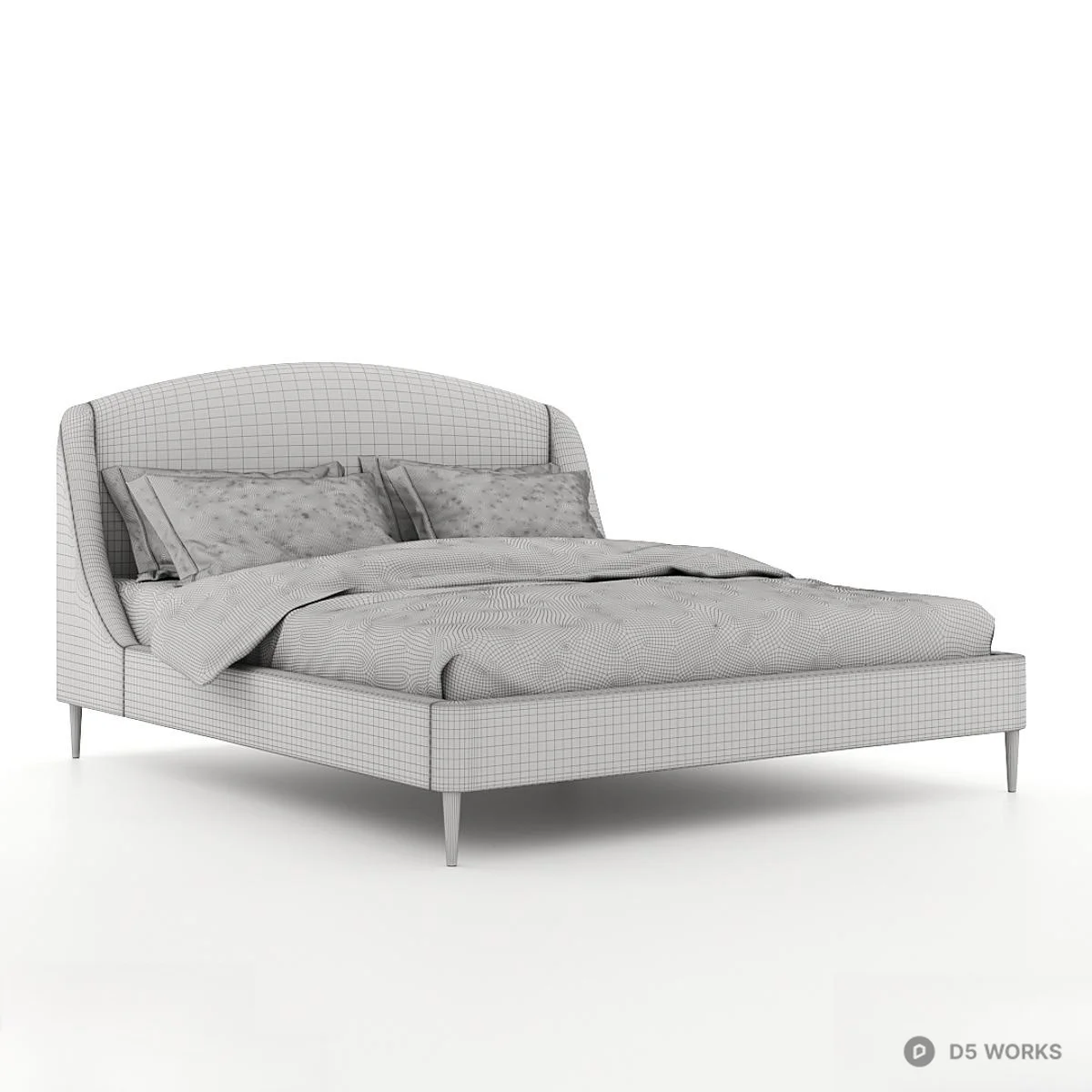 Upholstered Double Bed With Wooden Legs 3d model thumbnail 4