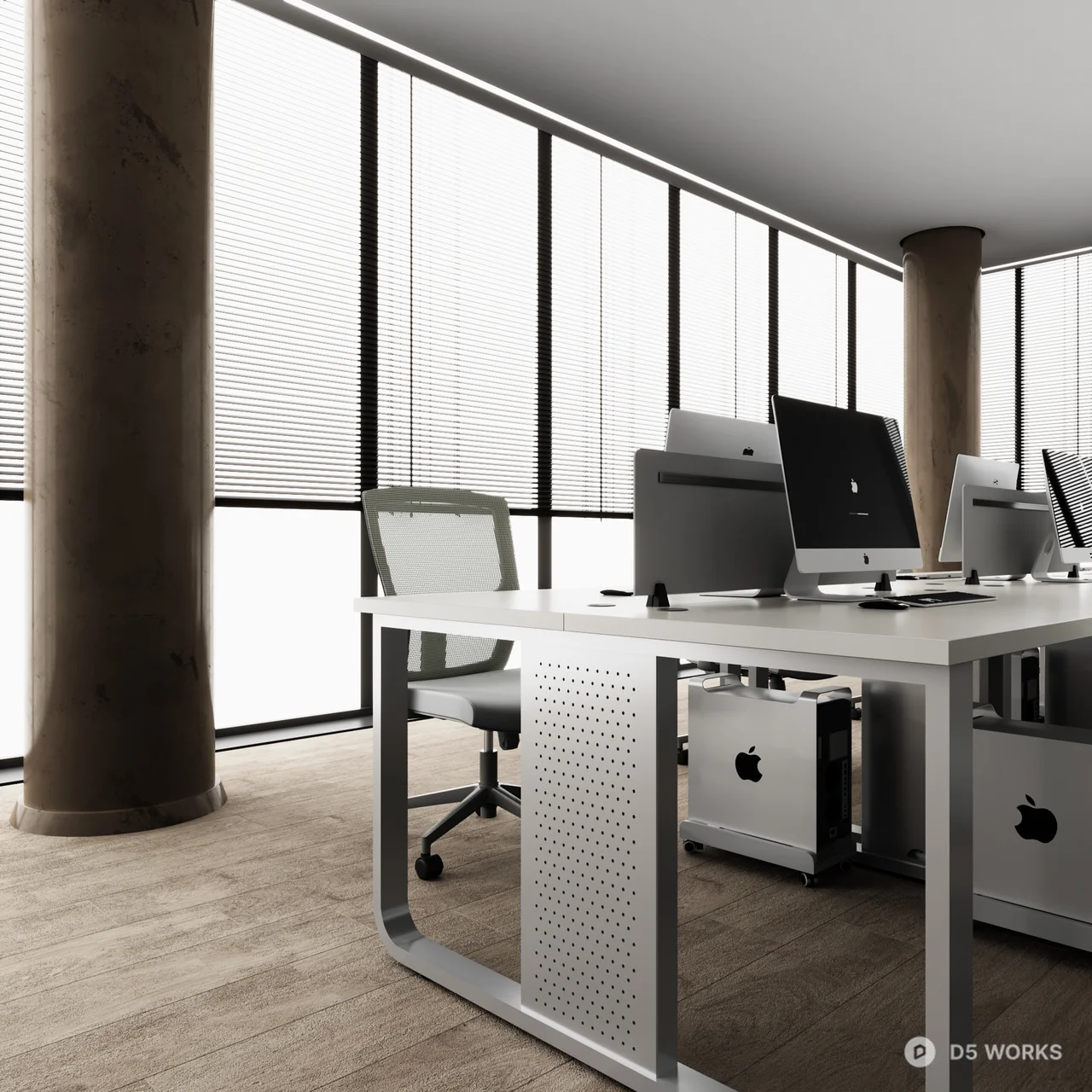 Minimalist Office Meeting Room With Large Windows 3d model thumbnail 3