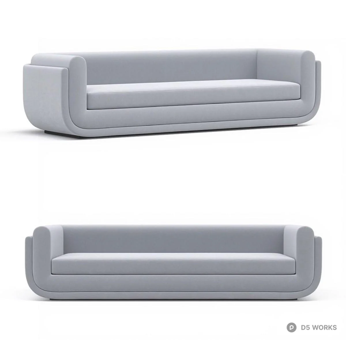 Minimalist Gray Three Seater Sofa 3d model thumbnail 2